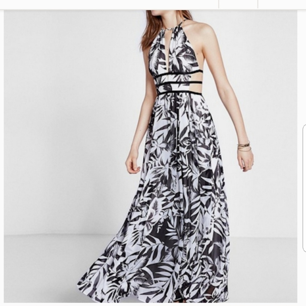 Express Tropical Print Strappy Cut-out dress